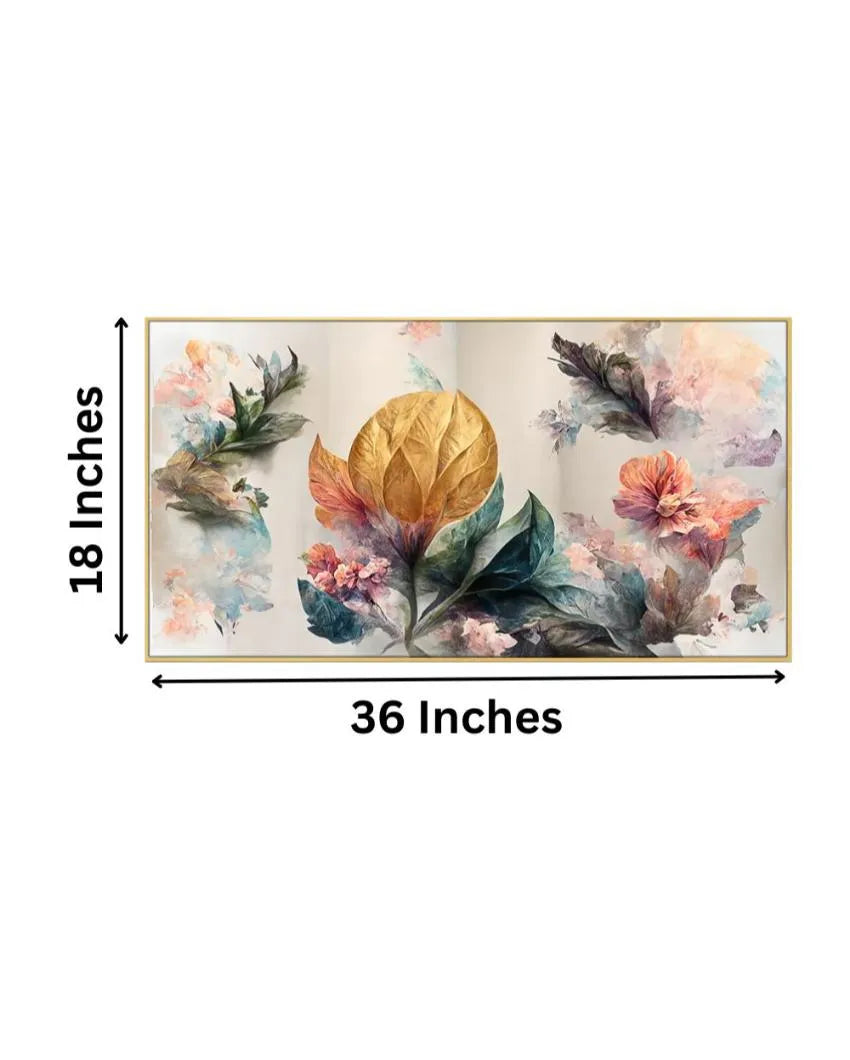 Art of Golden Flowers Canvas Frame Wall Painting 24x12 inches