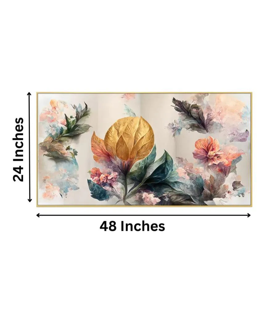 Art of Golden Flowers Canvas Frame Wall Painting 24x12 inches