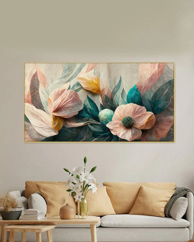 Art Prints Luxurious  Pink Flowers Canvas Frame Wall Painting 24x12 inches