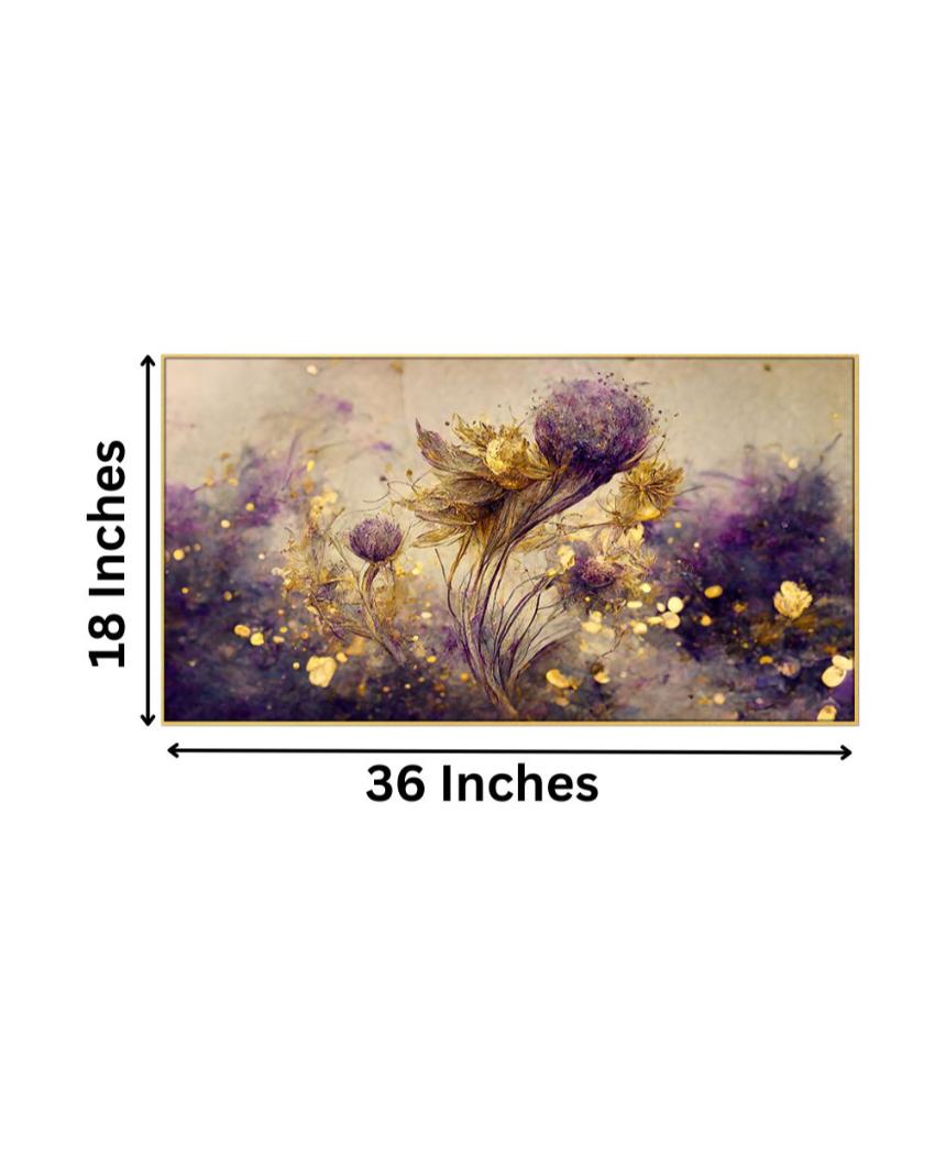 Golden and Purple Floral Delicate Flowers Canvas Frame Wall Painting 24x12 inches