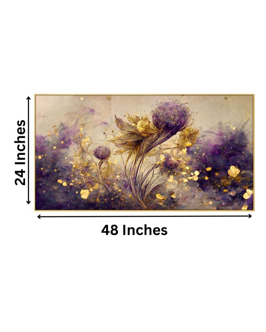 Golden and Purple Floral Delicate Flowers Canvas Frame Wall Painting 24x12 inches
