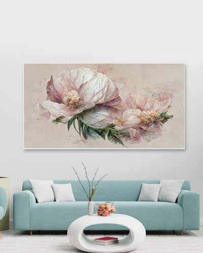 Luxurious 3D Pink Flowers Canvas Frame Wall Painting 24x12 inches