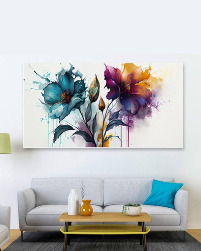 Abstract Multicolor Flowers Art Print Wall Painting 24x12 inches