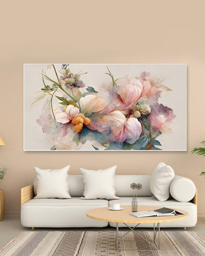 Decoration Pink Flowers 3D Art Canvas Frame Wall Painting 24x12 inches