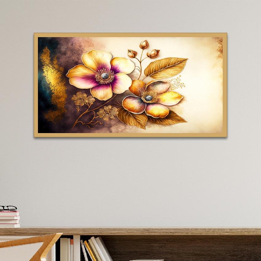 Abstract Golden Flower Frame Canvas Wall Painting