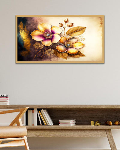 Abstract Golden Flower Frame Canvas Wall Painting