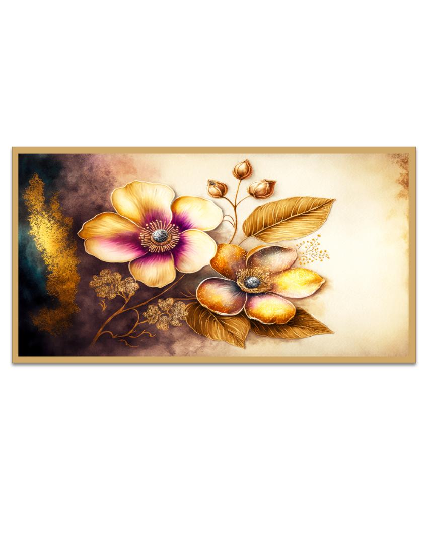 Abstract Golden Flower Frame Canvas Wall Painting