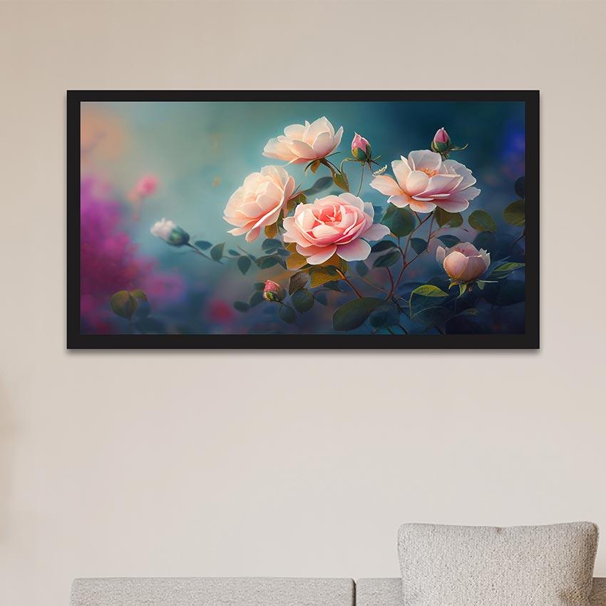 Beautiful Pink Rose Flower Frame Canvas Wall Painting