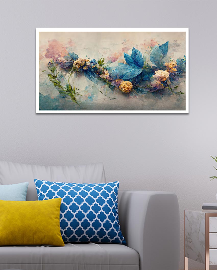 Colorful Blue Abstract Floral Canvas Wall Painting