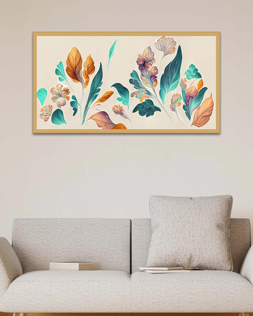 3D Leaves & Flowers Canvas Wall Painting