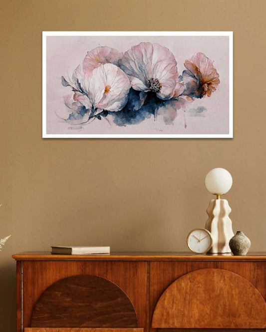 White Flower Floating Frame Canvas Wall Painting