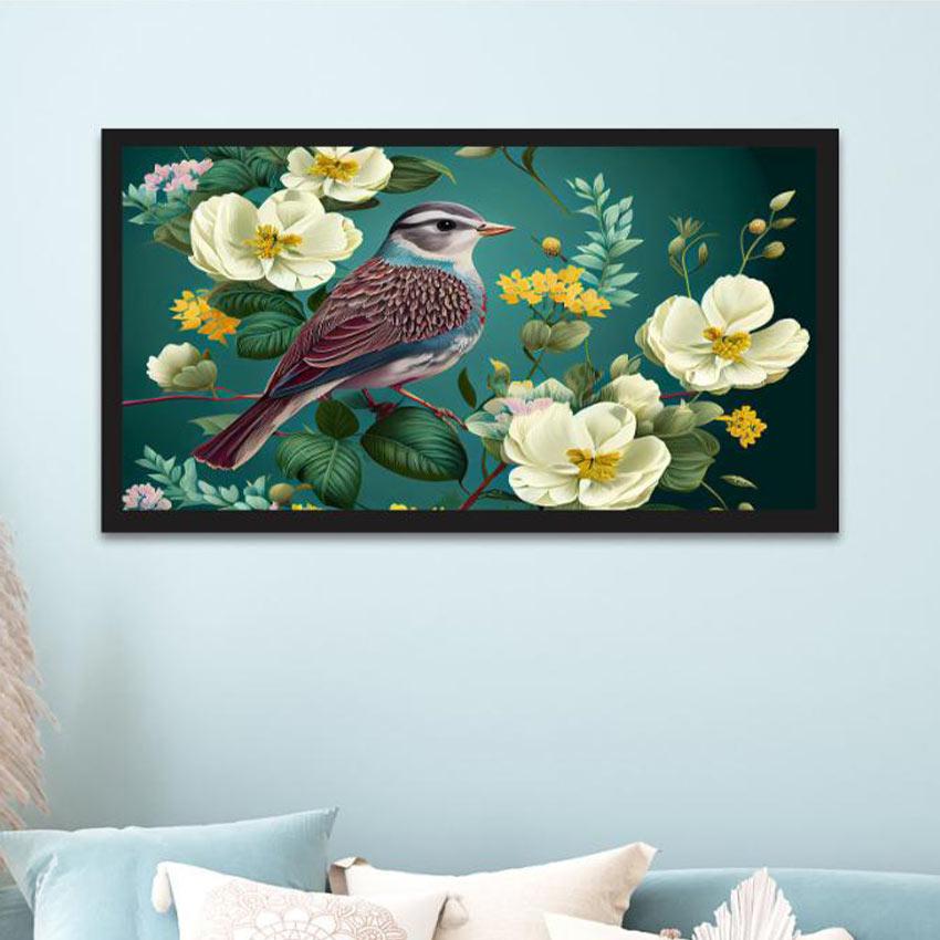 Bird on Floral Branch Canvas Wall Painting