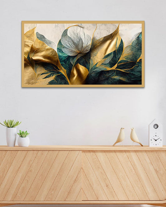 Abstract Golden Sheen Flowers Canvas Wall Painting