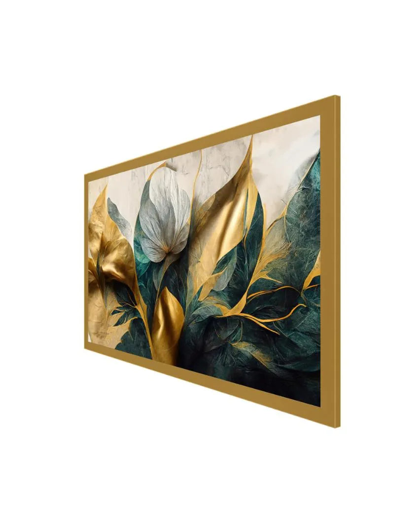 Abstract Golden Sheen Flowers Canvas Wall Painting