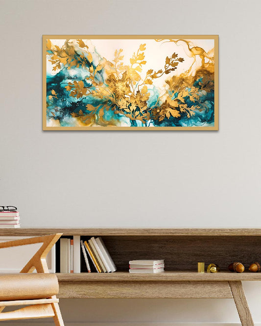 Gold & Blue Abstract Canvas Wall Painting