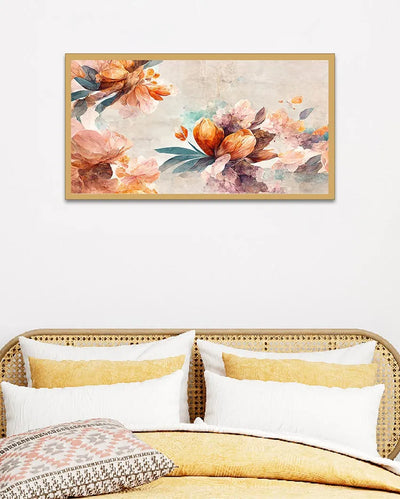 Pink & Golden Flowers Canvas Wall Painting