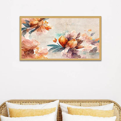 Pink & Golden Flowers Canvas Wall Painting