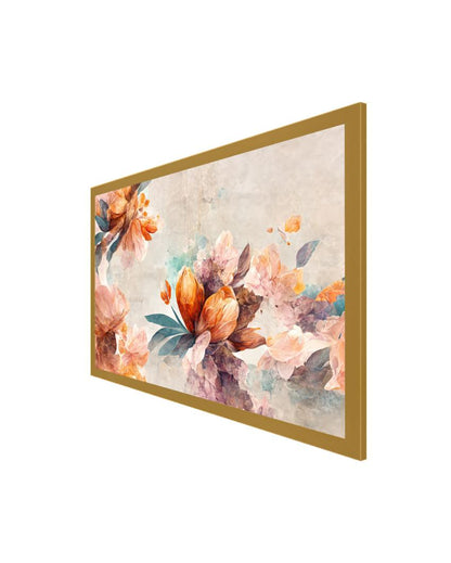 Pink & Golden Flowers Canvas Wall Painting