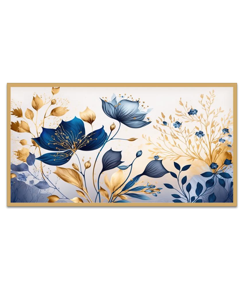 Golden Blue Flowers Wall Art Canvas Wall Painting