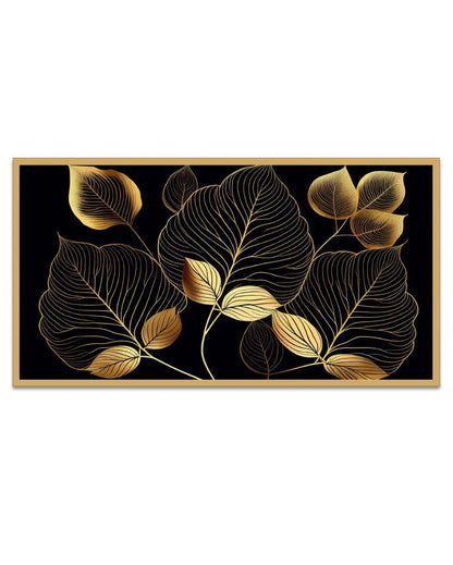 Sleek Modern Golden Leaves Canvas Wall Painting