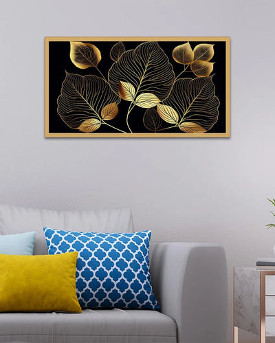 Sleek Modern Golden Leaves Canvas Wall Painting