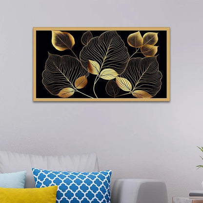 Sleek Modern Golden Leaves Canvas Wall Painting