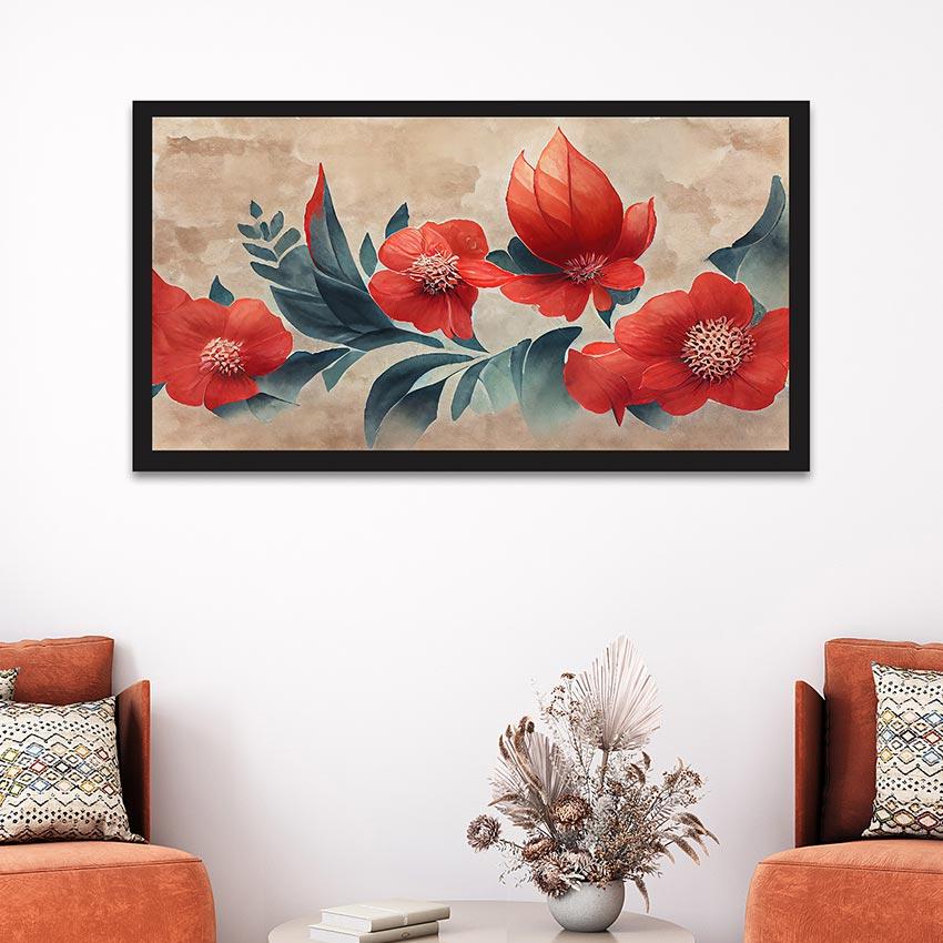 Red Flower Background Canvas Wall Painting