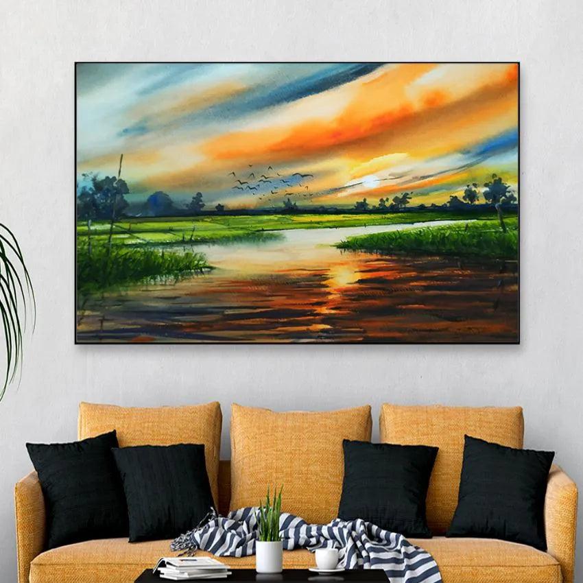 Sunset in Countryside Canvas Wall Painting