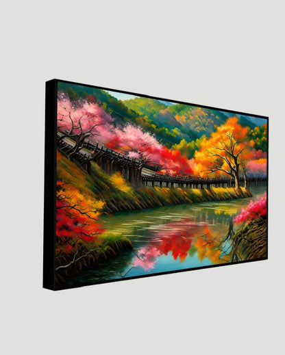 Autumn Landscape with Bridge Canvas Wall Painting