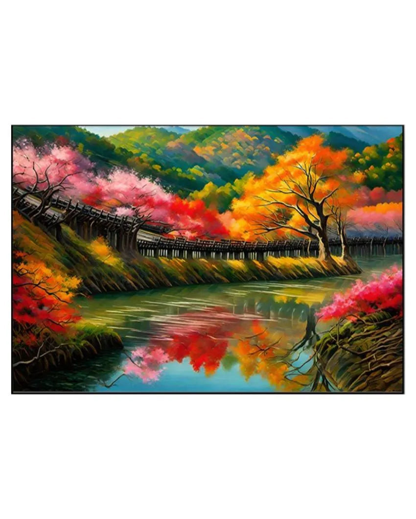 Autumn Landscape with Bridge Canvas Wall Painting