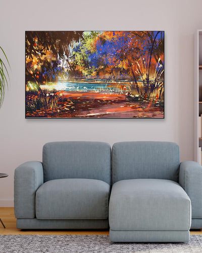 Autumn Landscape Flower Lake Canvas Wall Painting