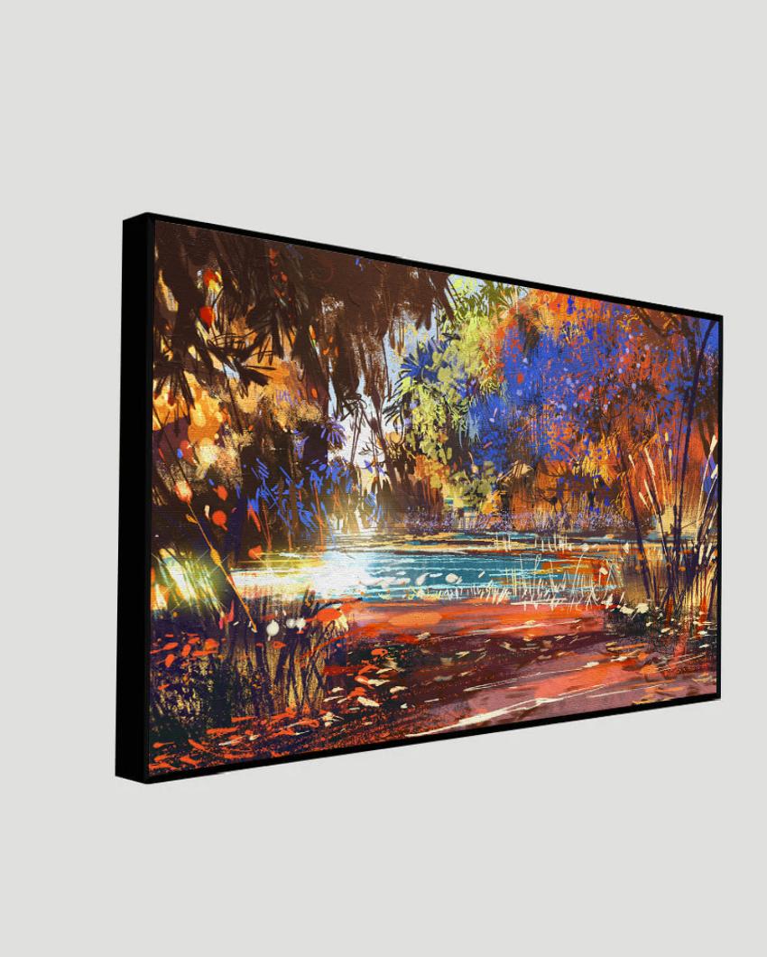 Autumn Landscape Flower Lake Canvas Wall Painting
