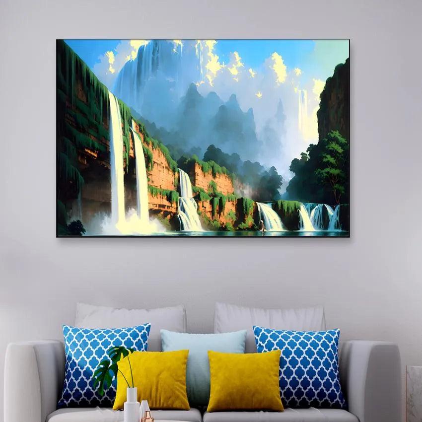 Tropical Waterfall Forest Jungle Canvas Wall Painting