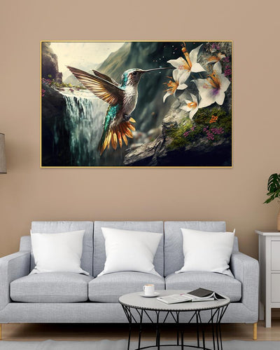 Bird with Blue Gold Feathers Canvas Wall Painting