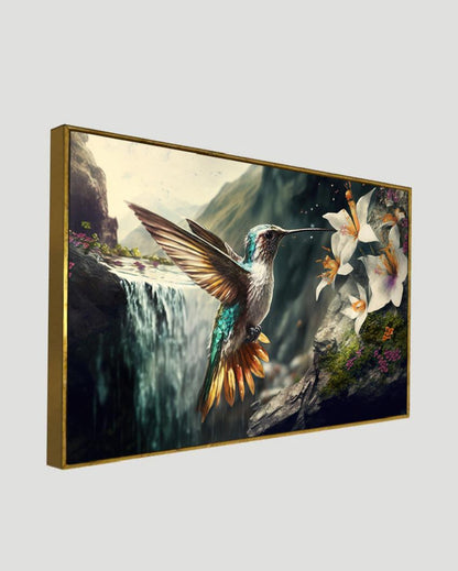 Bird with Blue Gold Feathers Canvas Wall Painting