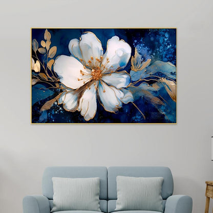 Botanical White Gold Flowers Canvas Wall Painting