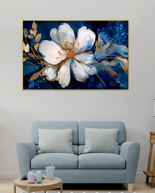 Botanical White Gold Flowers Canvas Wall Painting