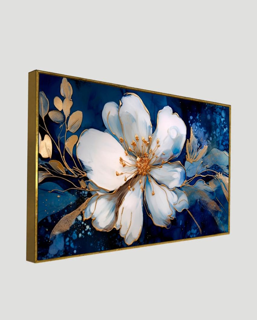 Botanical White Gold Flowers Canvas Wall Painting