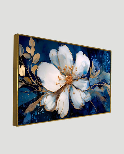 Botanical White Gold Flowers Canvas Wall Painting