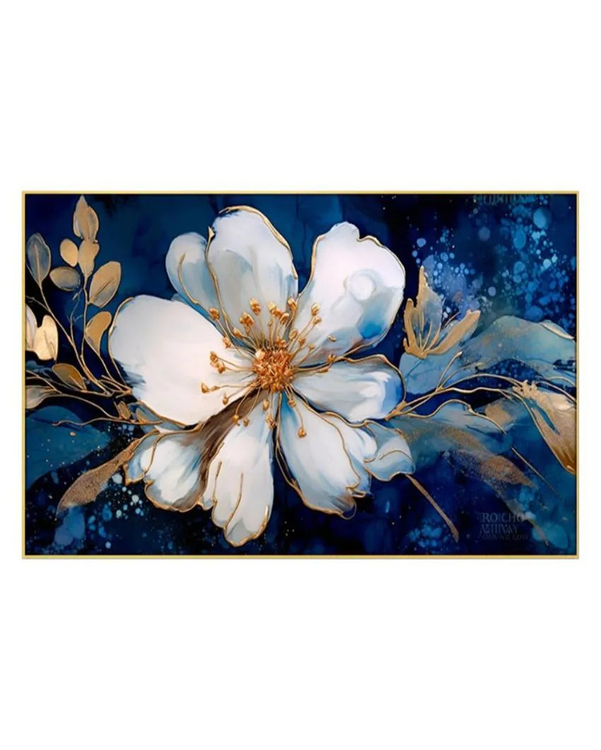 Botanical White Gold Flowers Canvas Wall Painting