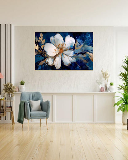 Botanical White Gold Flowers Canvas Wall Painting