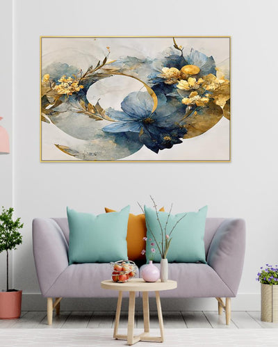 Elegant Flowers with Golden Leaf Canvas Wall Painting