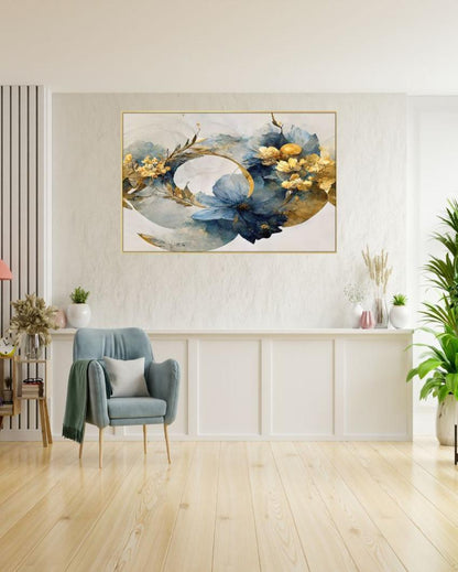 Elegant Flowers with Golden Leaf Canvas Wall Painting
