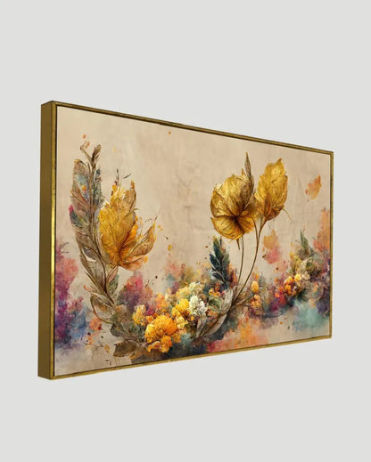 Golden Flowers Branches Vintage Canvas Wall Painting