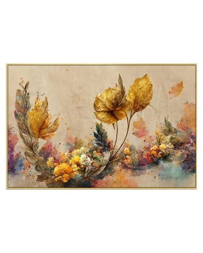 Golden Flowers Branches Vintage Canvas Wall Painting