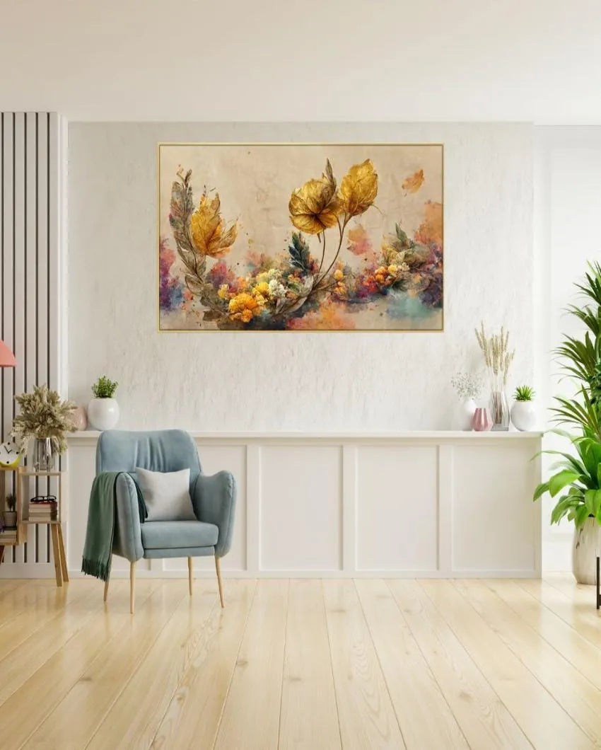 Golden Flowers Branches Vintage Canvas Wall Painting