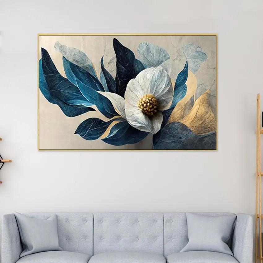 White & Gold Modern Flower Canvas Wall Painting