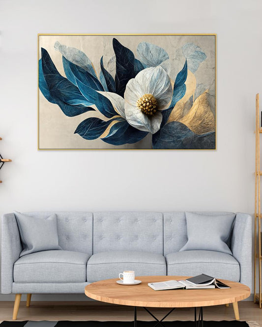 White & Gold Modern Flower Canvas Wall Painting