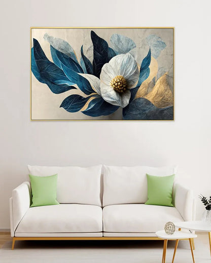 White & Gold Modern Flower Canvas Wall Painting