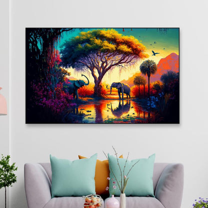 African Tropical Jungle Landscape Canvas Wall Painting